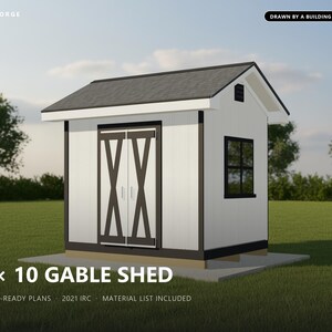 Baupläne für ein 8x10-Fuß-Gartenhaus, genehmigungsfertige Baupläne für ein Satteldach-Gartenhaus mit Materialliste, gezeichnet und geprüft von einem ICC-zertifizierten Baubeamten Bild 1