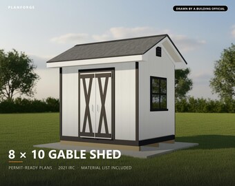 8x10 Shed Plans, Permit Ready Gable Storage Shed Building Plans with Materials List, Drawn and Checked by ICC Certified Building Official