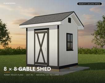 8x8 Shed Plans, Permit Ready Gable Storage Shed Building Plans with Materials List, Drawn and Checked by ICC Certified Building Official