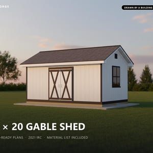 12x20 Shed Plans, Permit Ready Gable Storage Shed Building Plans with Materials List, Drawn and Checked by ICC Certified Building Official image 1