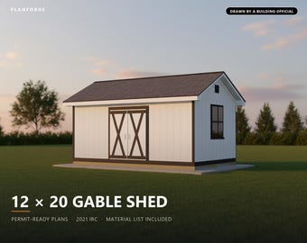 Baupläne für ein 12x20-Gartenhaus, genehmigungsfertige Baupläne für ein Satteldach-Gartenhaus mit Materialliste, gezeichnet und geprüft von einem ICC-zertifizierten Baubeamten