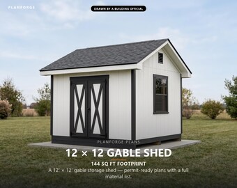 12x12 Shed Plans, Permit Ready Gable Storage Shed Building Plans with Materials List, Drawn and Checked by ICC Certified Building Official