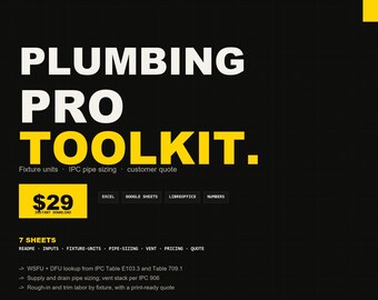 Plumbing Estimate Spreadsheet | Excel Pipe Sizing, WSFU & DFU Calculator Customer Quote Template for Plumbers | Instant Download