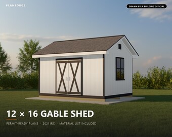 Baupläne für ein 12x16-Gartenhaus, genehmigungsfertige Baupläne für ein Satteldach-Gartenhaus mit Materialliste, gezeichnet und geprüft von einem ICC-zertifizierten Baubeamten