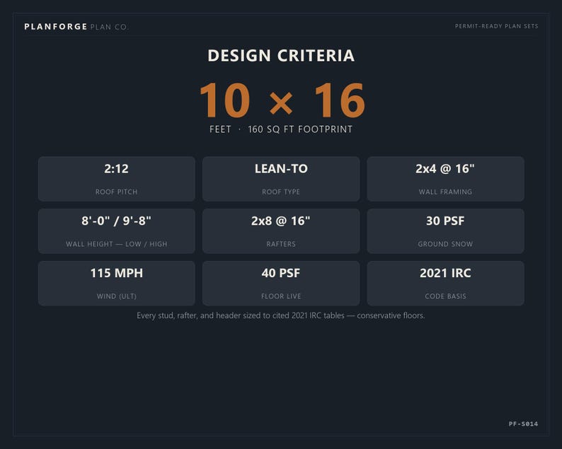 10x16 Lean-To Shed Plans, Permit Ready Mono-Pitch Storage Shed Building Plans with Materials List, Drawn by ICC Certified Building Official image 5