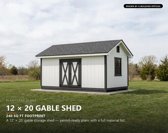 12x20 Shed Plans, Permit Ready Gable Storage Shed Building Plans with Materials List, Drawn and Checked by ICC Certified Building Official