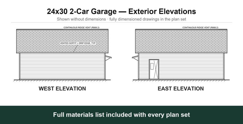 Baupläne für eine Doppelgarage (24 x 30 Fuß), genehmigungsfertige Baupläne für eine freistehende Garage, Materialliste, erstellt von einem Bauamtsmitarbeiter der ICC. Bild 4