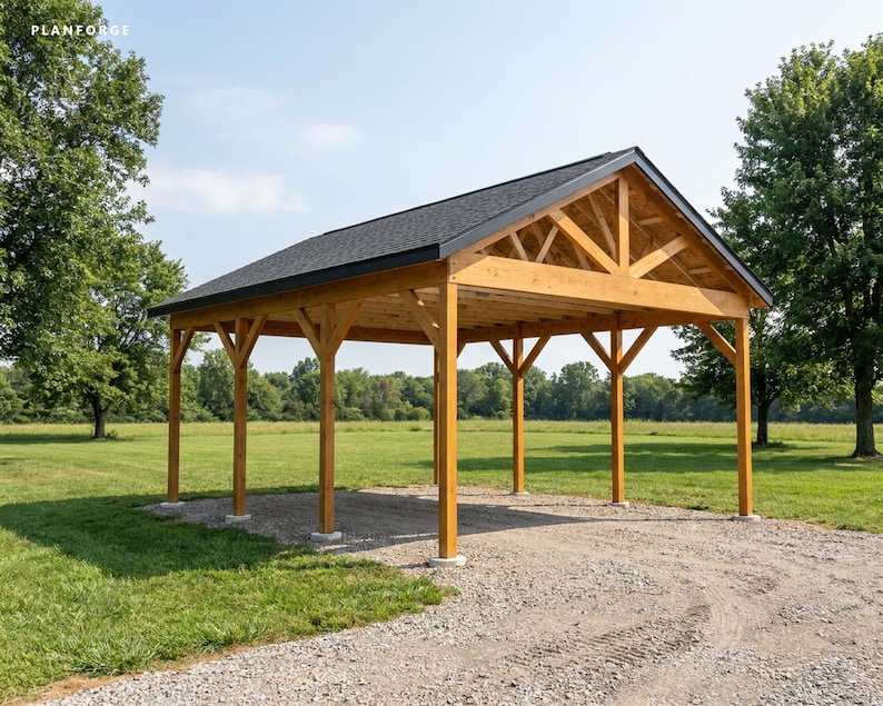 20x24 Carport Plans, DIY Permit Ready 2 Car Open Post Frame Carport Building Plans, Material List, Drawn by ICC Building Official image 2