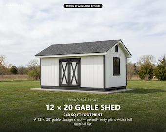 12x20 Shed Plans, Permit Ready Gable Storage Shed Building Plans with Materials List, Drawn and Checked by ICC Certified Building Official