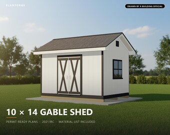 10x14 Shed Plans, Permit Ready Gable Storage Shed Building Plans with Materials List, Drawn and Checked by ICC Certified Building Official