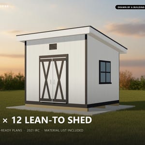 10x12フィートの物置小屋の設計図、建築許可申請準備済みの片流れ屋根の物置小屋の建築設計図（材料リスト付き）、ICC認定建築検査官による作図および確認済み 画像 1