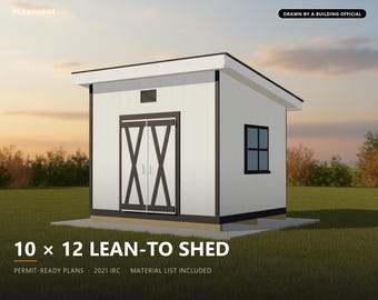 Baupläne für ein 10x12-Fuß-Gartenhaus, genehmigungsfertige Baupläne für ein Anbau-Gartenhaus mit Materialliste, gezeichnet und geprüft von einem ICC-zertifizierten Baubeamten