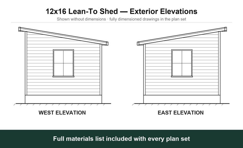 12x16 Lean-To Shed Plans, Permit Ready Mono-Pitch Storage Shed Building Plans with Materials List, Drawn by ICC Certified Building Official image 3