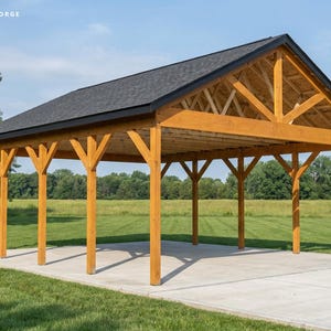 Projeto de garagem aberta de 24x28 pés (7,3x8,5 metros), com estrutura de postes, pronta para construção (faça você mesmo), lista de materiais e projeto elaborado por um oficial de construção do ICC (Conselho de Construção da Índia). imagem 2
