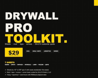 Drywall Estimate Spreadsheet | Excel Sheets, Mud, GA-214 Calculator Customer Quote Template for Drywall Contractors | Instant Download
