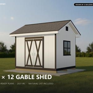 10x12 Shed Plans, Permit Ready Gable Storage Shed Building Plans with Materials List, Drawn and Checked by ICC Certified Building Official image 1