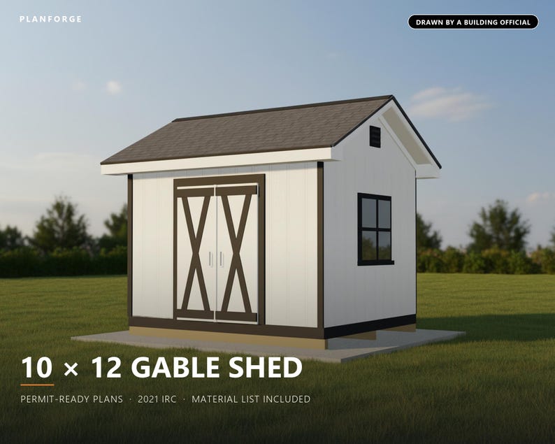 10x12 Shed Plans, Permit Ready Gable Storage Shed Building Plans with Materials List, Drawn and Checked by ICC Certified Building Official image 1