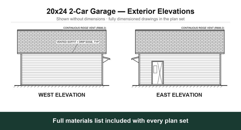 20x24 2 Car Garage Plans, Permit Ready Detached Garage Building Plans, Material List, Drawn by ICC Building Official image 4