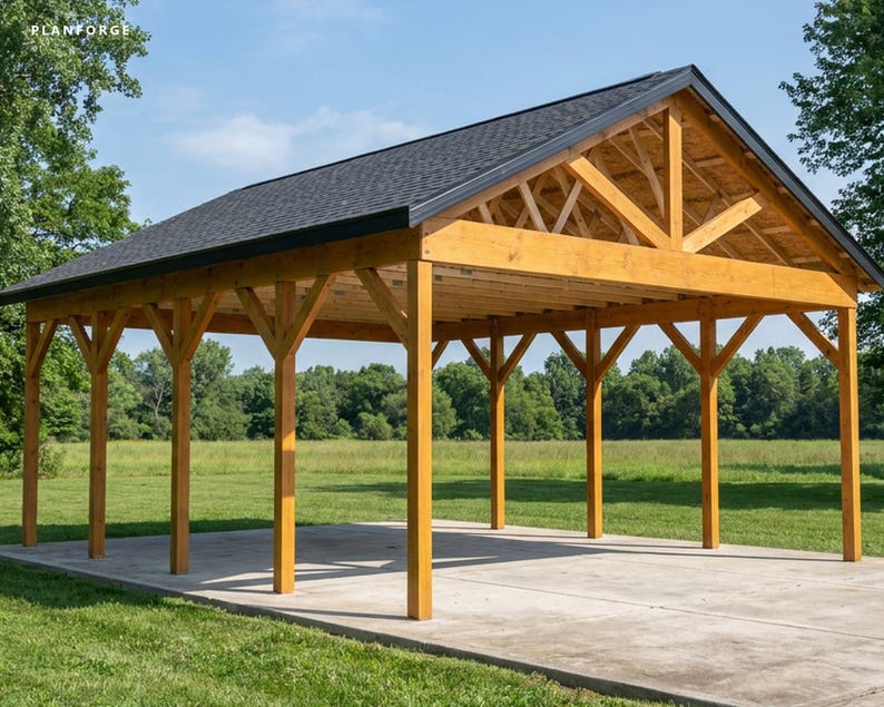 22x26 Carport Plans, DIY Permit Ready 2 Car Open Post Frame Carport Building Plans, Material List, Drawn by ICC Building Official image 2