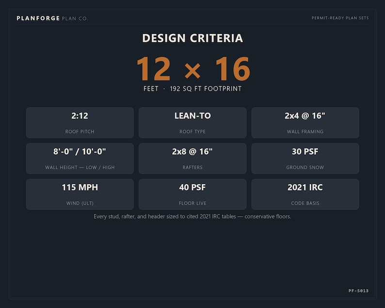 12x16 Lean-To Shed Plans, Permit Ready Mono-Pitch Storage Shed Building Plans with Materials List, Drawn by ICC Certified Building Official image 5