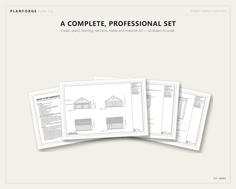 28x26 2 Car Garage Plans with Two Doors, Permit Ready Detached Garage Building Plans, Material List, Drawn by ICC Building Official image 9