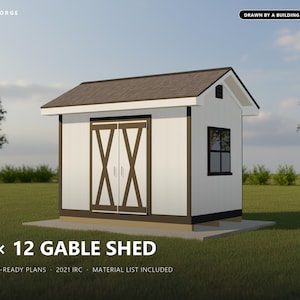 8x12 Shed Plans, Permit Ready Gable Storage Shed Building Plans with Materials List, Drawn and Checked by ICC Certified Building Official image 1