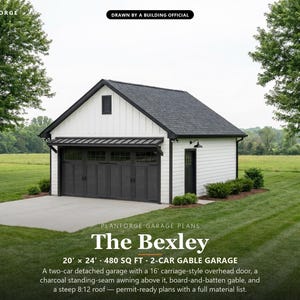 20x24 2 Car Garage Plans, Permit Ready Detached Garage Building Plans, Material List, Drawn by ICC Building Official image 1