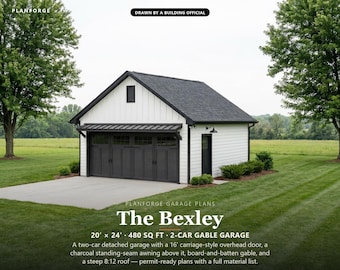 20x24 2 Car Garage Plans, Permit Ready Detached Garage Building Plans, Material List, Drawn by ICC Building Official
