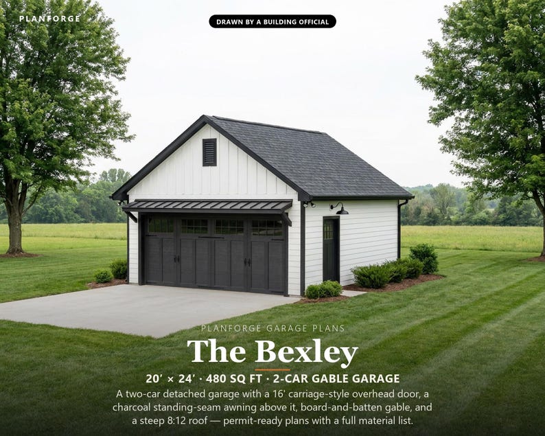 20x24 2 Car Garage Plans, Permit Ready Detached Garage Building Plans, Material List, Drawn by ICC Building Official image 1