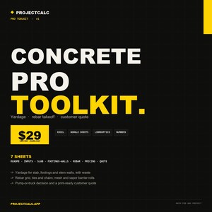 Betoncalculatie spreadsheet | Excel-calculator voor benodigde hoeveelheid beton en wapeningsstaal | Offertesjabloon voor betonbedrijven | Direct downloaden