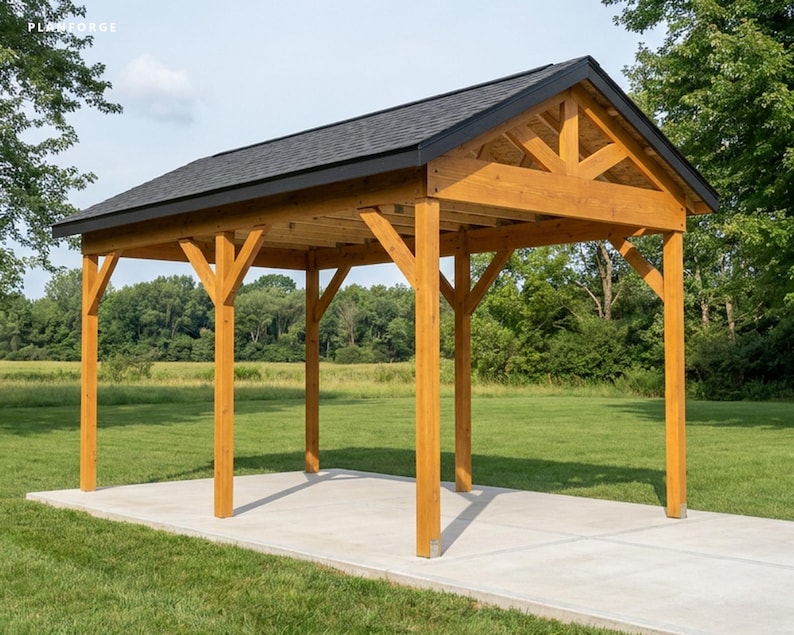 12x20 Carport Plans, DIY Permit Ready 1 Car Open Post Frame Carport Building Plans, Material List, Drawn by ICC Building Official image 2