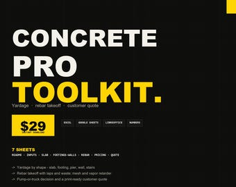 Concrete Estimate Spreadsheet | Excel Yardage, Rebar Takeoff Calculator Customer Quote Template for Concrete Contractors | Instant Download
