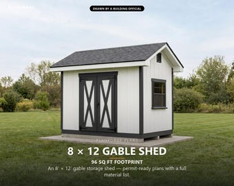 8x12 Shed Plans, Permit Ready Gable Storage Shed Building Plans with Materials List, Drawn and Checked by ICC Certified Building Official