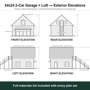 24x24 2 Car Garage Plans with Loft, Permit Ready Carriage House Plans, Exterior Stair, Material List, ICC Building Official imagen 6
