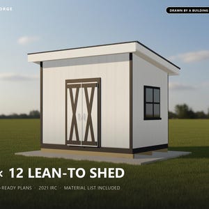8x12フィートの物置小屋の設計図、建築許可申請準備済みの片流れ屋根の物置小屋の建築設計図（材料リスト付き）、ICC認定建築検査官による作図および検査済み 画像 1