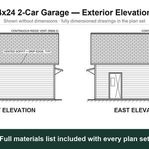 Planos de garaje para 2 autos de 24x24, planos de construcción de garaje independiente listos para obtener permiso, lista de materiales, dibujados por un funcionario de construcción de ICC. imagen 4
