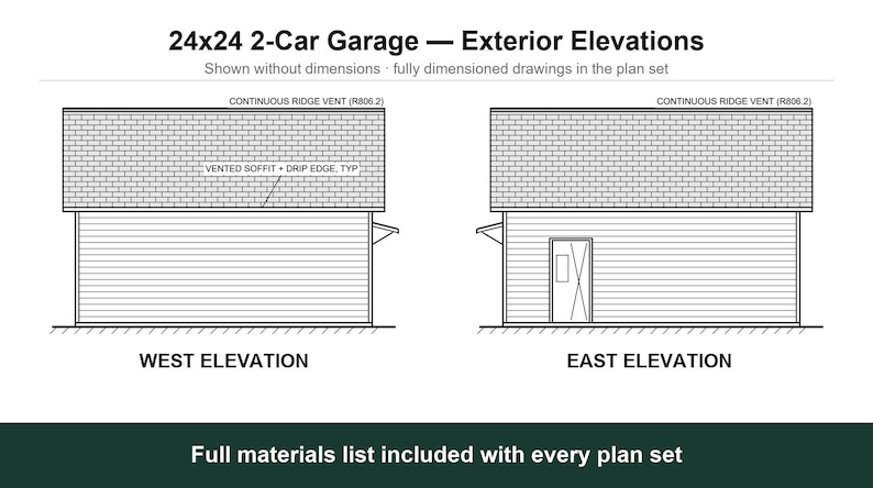 Planos de garaje para 2 autos de 24x24, planos de construcción de garaje independiente listos para obtener permiso, lista de materiales, dibujados por un funcionario de construcción de ICC. imagen 4