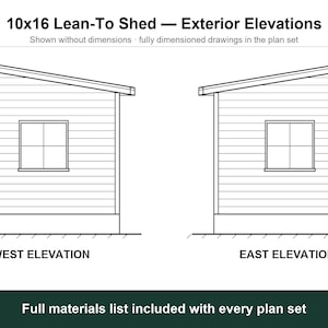 10x16 Lean-To Shed Plans, Permit Ready Mono-Pitch Storage Shed Building Plans with Materials List, Drawn by ICC Certified Building Official image 3