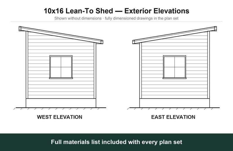 10x16 Lean-To Shed Plans, Permit Ready Mono-Pitch Storage Shed Building Plans with Materials List, Drawn by ICC Certified Building Official image 3