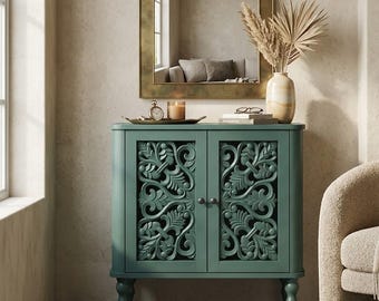 French Country Sideboard Cabinet, 2-Door Buffet with Carved Detailing, Elegant Accent Storage Console, Entryway Credenza, Modern Farmhouse