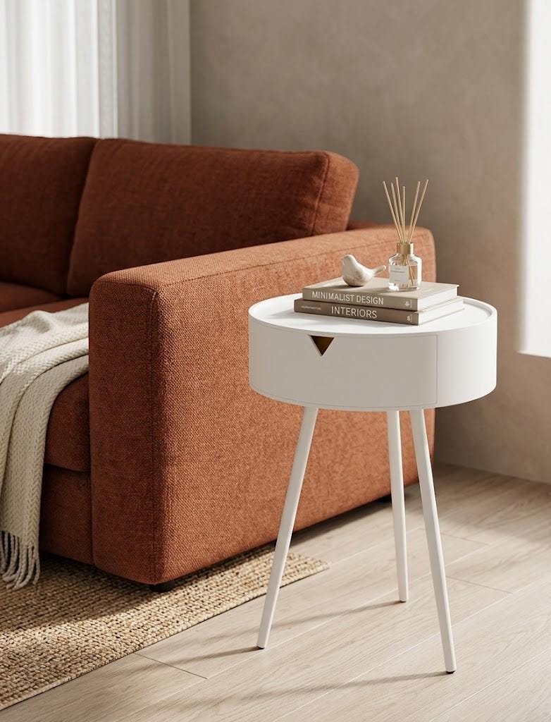 Table Basse Ronde Design Européen, Bout De Canapé Moderne Avec Rangement Intégré, Petite Salon Chic Pour Espaces Restreints