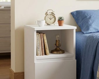 Narrow Bedside Table, Slim Nightstand with Drawer, Compact End Table with Open Shelf, Minimalist Side Table for Small Spaces, Modern Bedroom