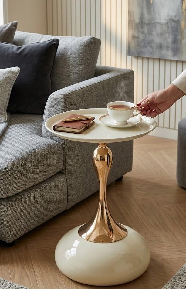 Table D'appoint Ronde Design Minimaliste, Bout De Canapé Moderne Silhouette Élégante, Basse Salon Contemporaine, Support Décoratif