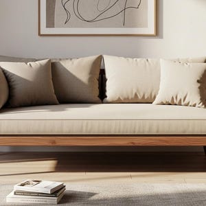 Handcrafted Walnut Mid Century Sofa, Scandinavian Daybed Loveseat, Minimalist Living Room Furniture