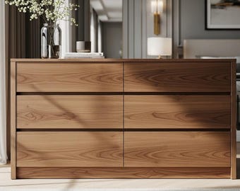 Modern Walnut 6-Drawer Dresser, Minimalist Bedroom Storage Cabinet