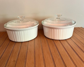 CorningWare French White F-1-B 2.5L Casserole Set with Lids - USA Pyroceram - Excellent Condition