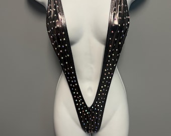 Body negro con pedrería y escote pronunciado / Ropa de baile exótica y brillante / Mono de corte alto / Atuendo de stripper / Atuendo para festivales y fiestas / Lencería glamurosa
