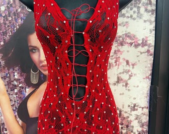 vixen voltage Tempatation lace-up Rhinestone romper