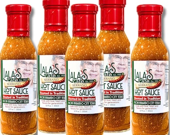 Lala's Cafe Serrano Hot Sauce – Traditional Texas Recipe, All Natural (5x 12oz Bottles)