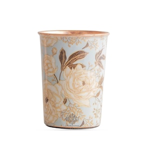 Pure Copper Water Glass with Gold Floral Print Handcrafted Ayurvedic Tumbler